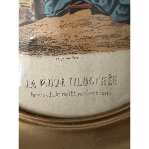 2 vintage Framed Victorian French Fashion Prints La Mode Illustree oval set - Picture 3 of 12